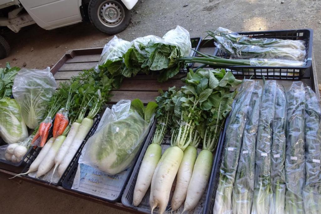 地元農家さんの野菜売店は、毎日新鮮野菜がとってもお買い得に並びます。