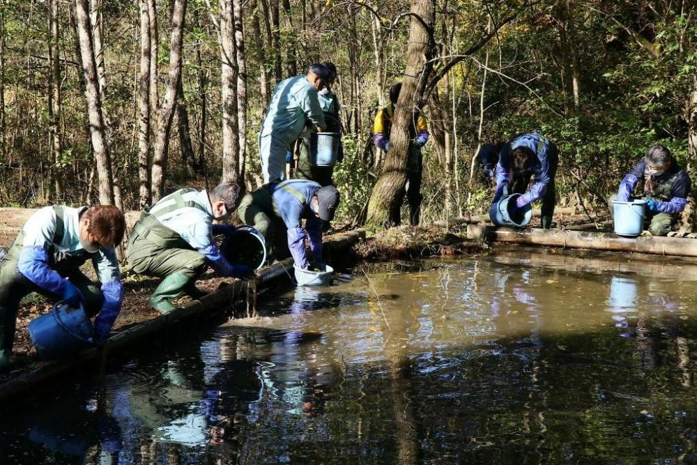 水が多い別の場所で泥落としです。