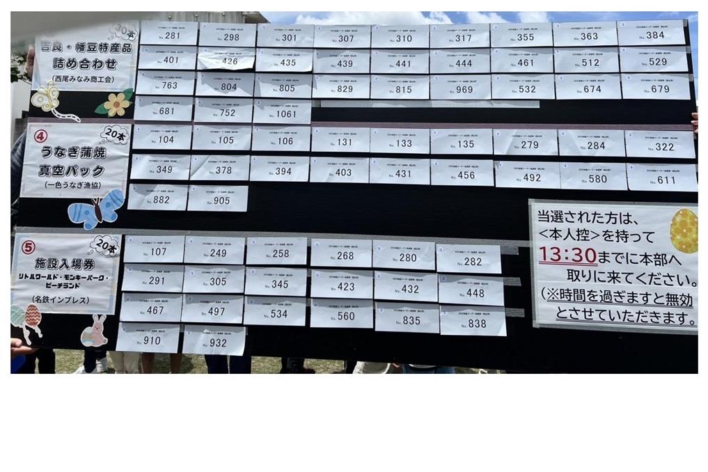 ③吉良・幡豆特産品　④うなぎ真空パック　⑤施設入場券