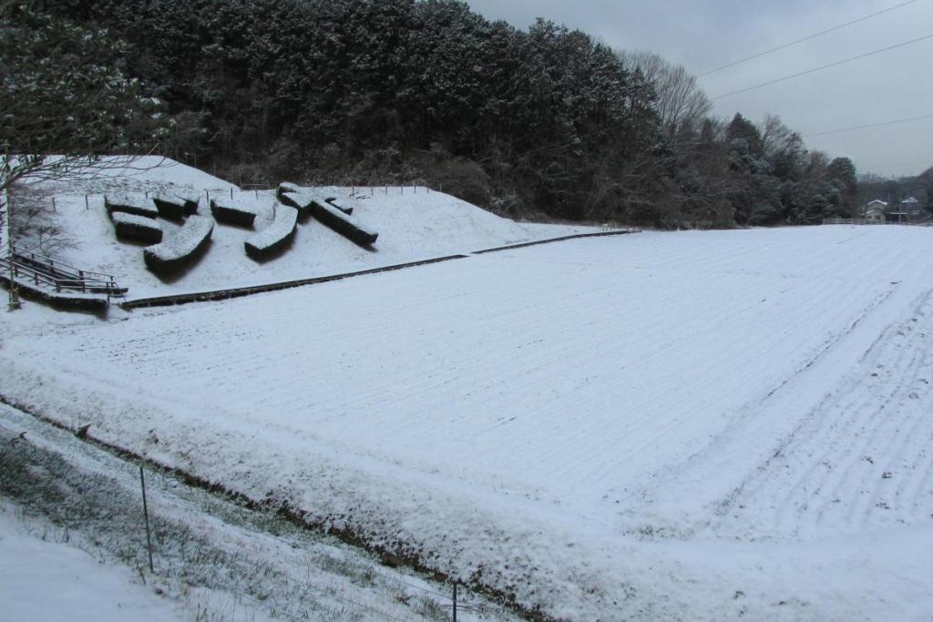 ジンヤの字も雪化粧。