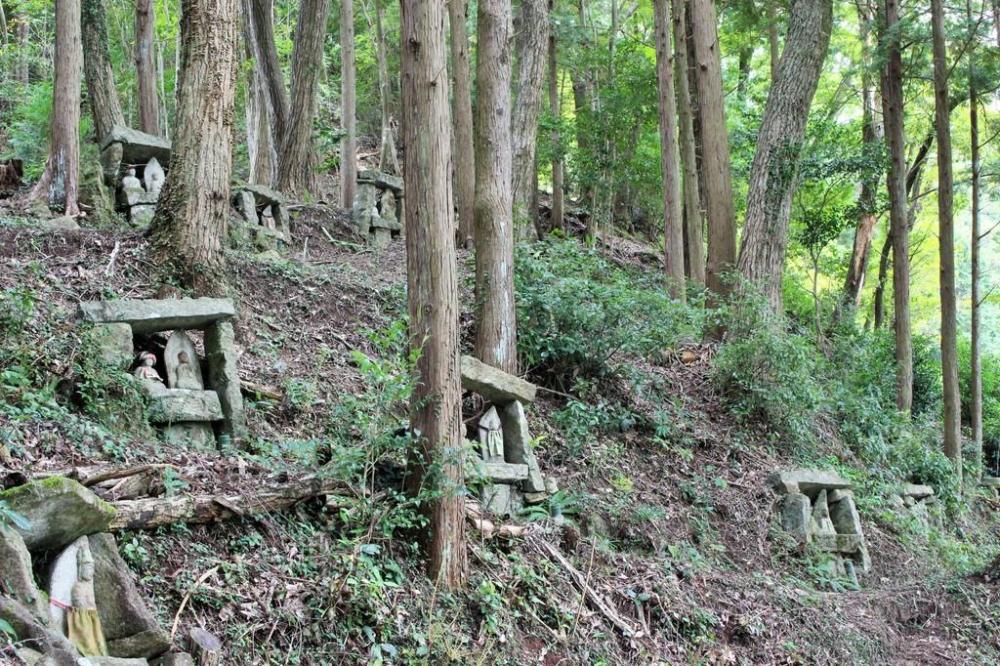 ふもとの広祥院（こうしょういん）から日近城跡へ（多数の石仏）