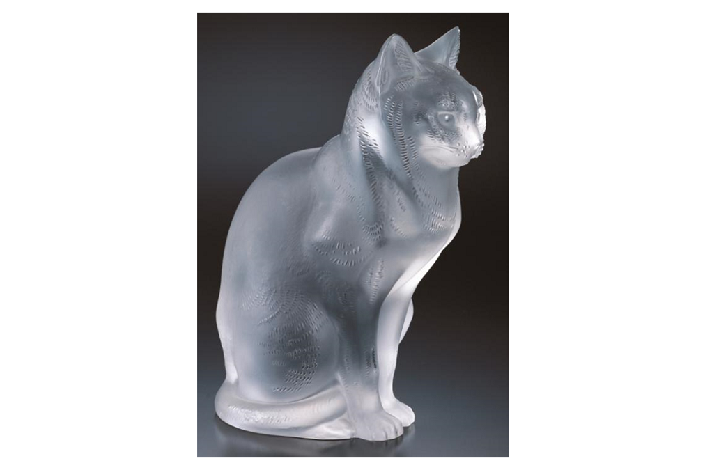 シルバーグレー サイズ 【美品】LALIQUE ラリック 猫 台座 高さ：14.5