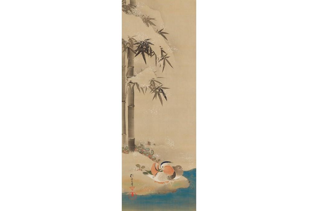 酒井抱一《十二ヵ月花鳥図》（十二幅対のうち十二月）江戸時代後期　出光美術館蔵