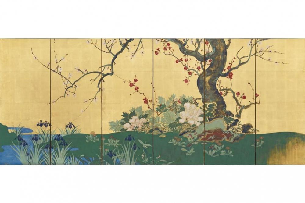 鈴木其一《四季花木図屏風》（右隻）江戸時代後期　出光美術館蔵