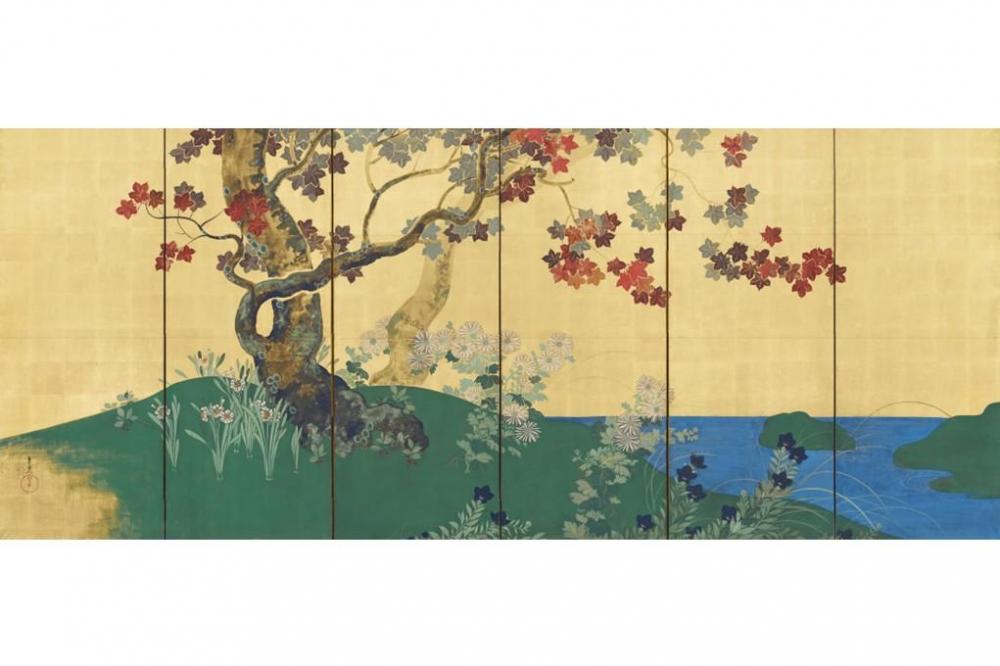 鈴木其一《四季花木図屏風》（左隻）江戸時代後期　出光美術館蔵
