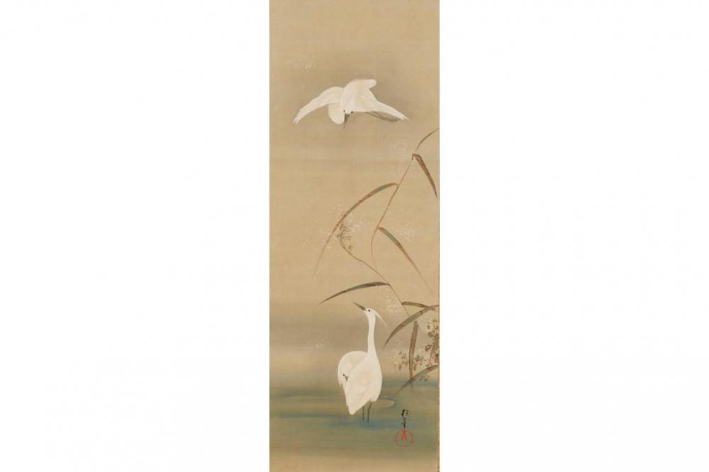 酒井抱一《十二ヵ月花鳥図》（十二幅対のうち十一月）江戸時代後期　出光美術館蔵