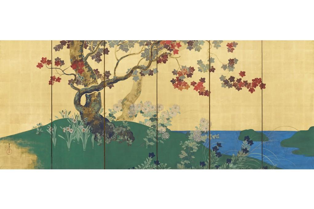 鈴木其一《四季花木図屏風》（左隻）江戸時代後期　出光美術館蔵