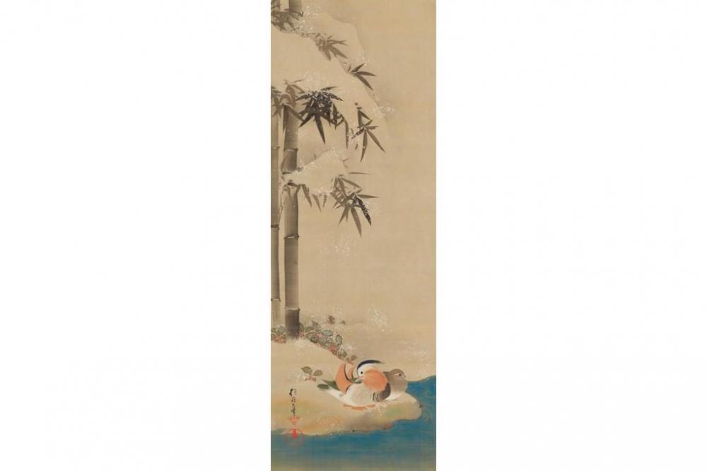 酒井抱一《十二ヵ月花鳥図》（十二幅対のうち十二月）江戸時代後期　出光美術館蔵