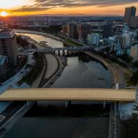 桜城橋（空撮・夕日）